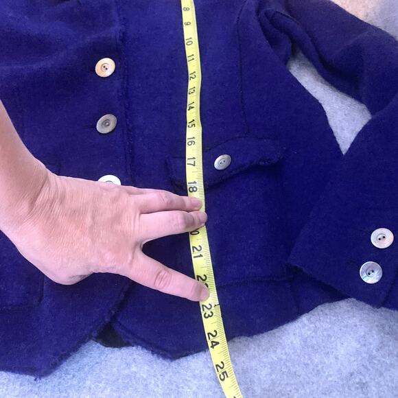 Eileen Fisher Merino Wool Long Sleeve Midnight Blue Blazer Jacket Size L Petite - Picture 12 of 13